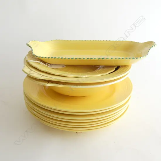 12 PCES YELLOW DUCAL; 8 PLATES 250mm dia, ETC
