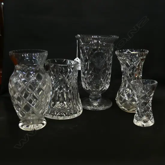 FIVE ASST CUT CRYSTAL VASES - TALLEST H. 200MM 1 A/F