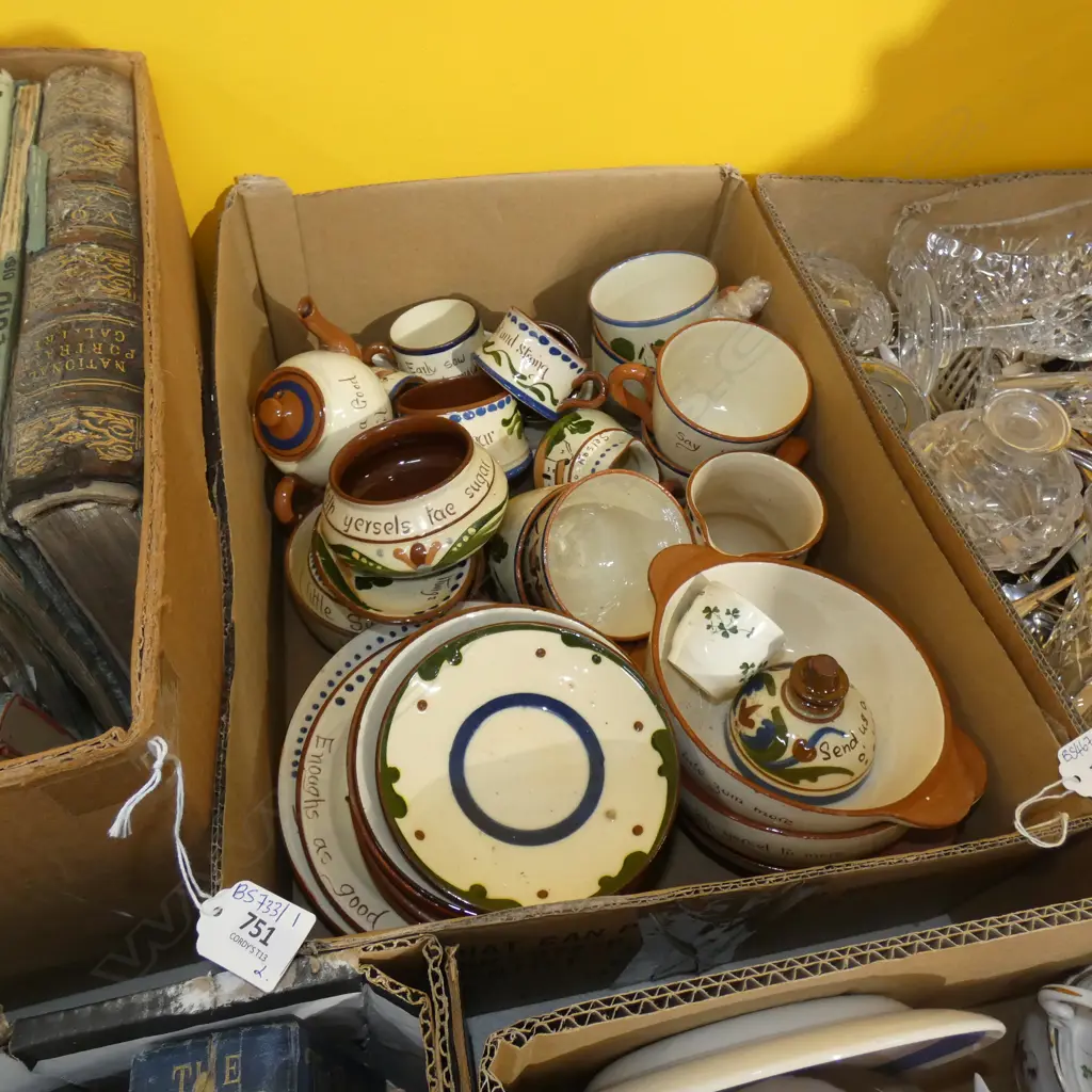 BOX LOT ASST TORQUAY MOTTO WARE; CUPS& SAUCERS ETC.. SOME A/F Image 1++
