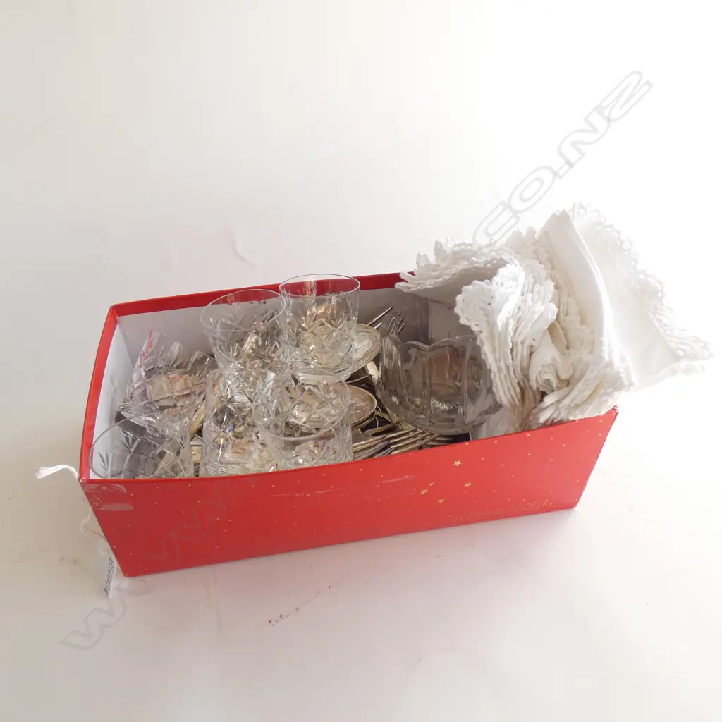 BOX LOT ASST. CUTLERY, GLASSES ETC Image 1++