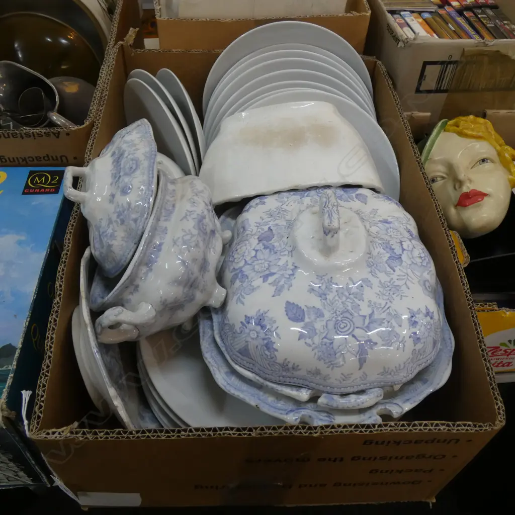 BOX LOT THOMAS GERMAN PLATES, 2 OLD B/W TUREENS Image 1++