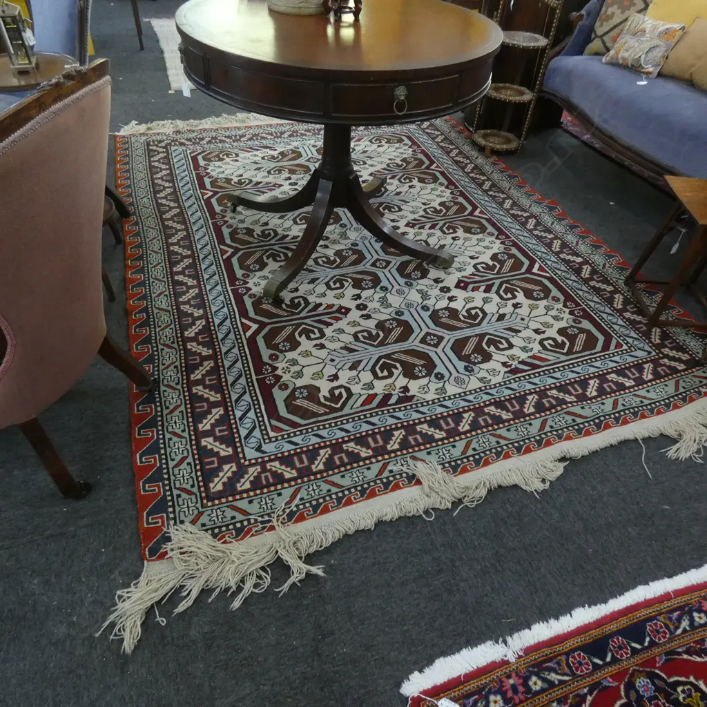 HAND WOVEN FLAT WEAVE ALL WOOL SUMAK RUG... Image 1++