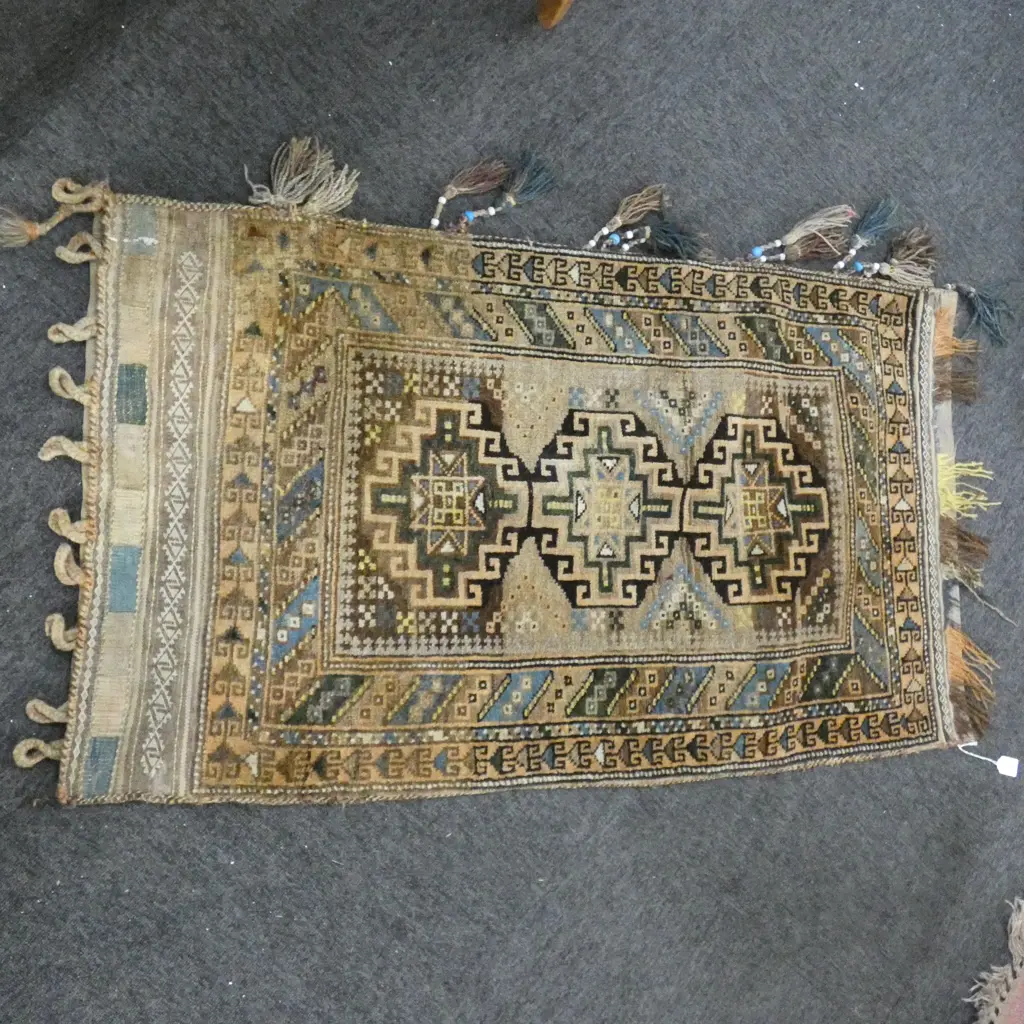 HAND WOVEN AFGHANISTAN SADDLE BAG W BLUE BEADS & TASSLES  Image 1++
