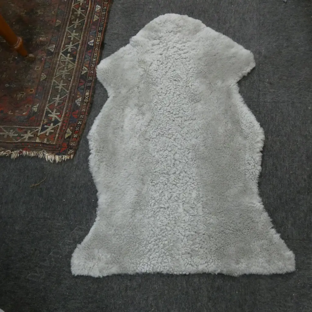 GREY CURLY HAIR GOAT HIDE RUG L 1050MM Image 1++