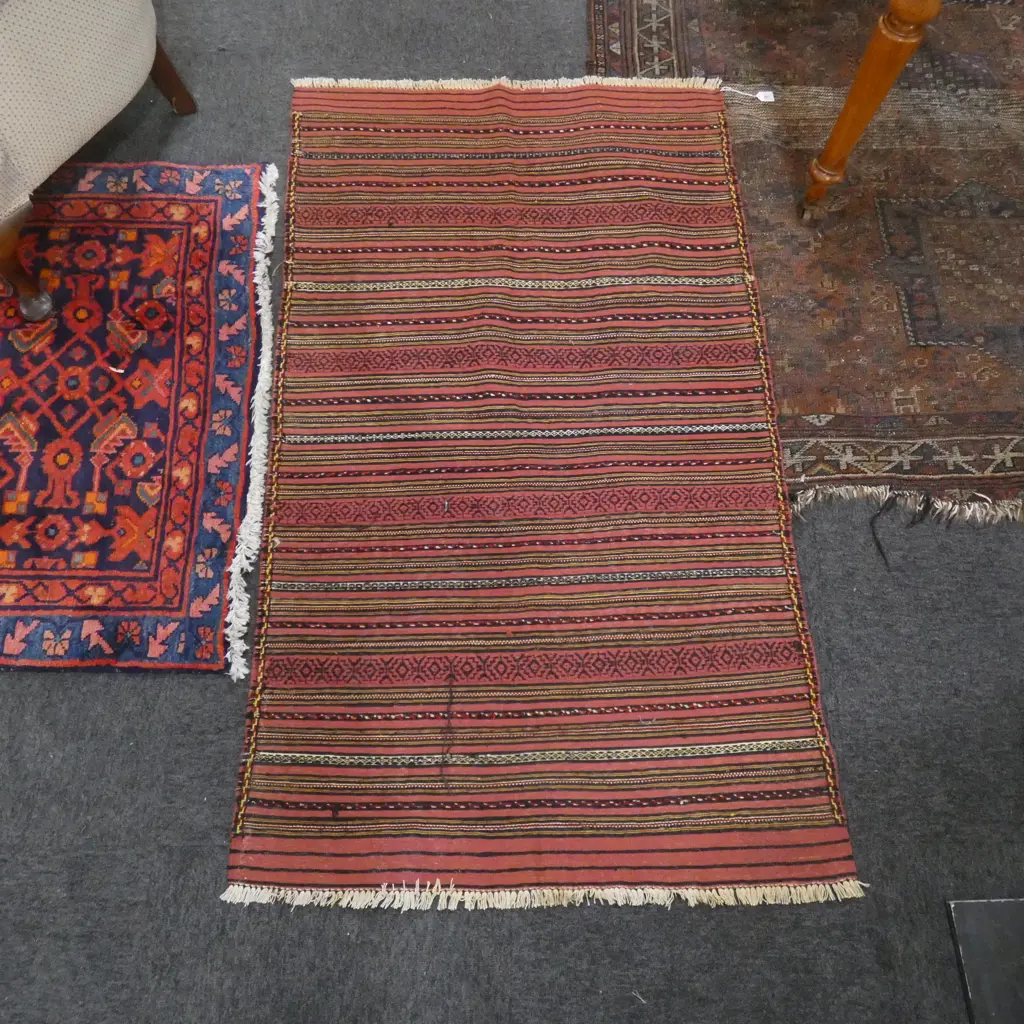HAND WOVEN ALL WOOL MIXED WEAVE STRIPED KELIM RUG 1465x870 Image 1++