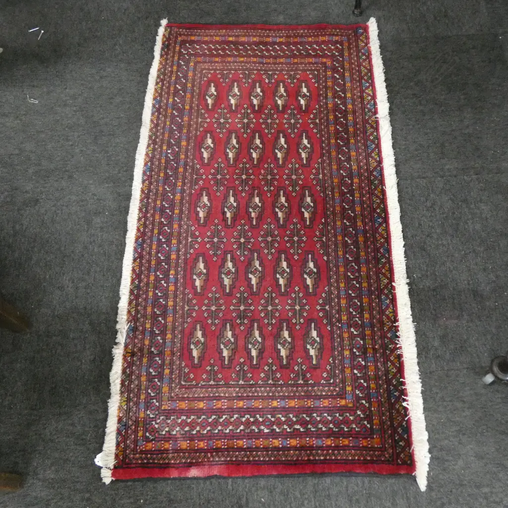 #122A PERSIAN TURKOMAN HAND KNOTTED RUG 130 X 64 CM Image 1++
