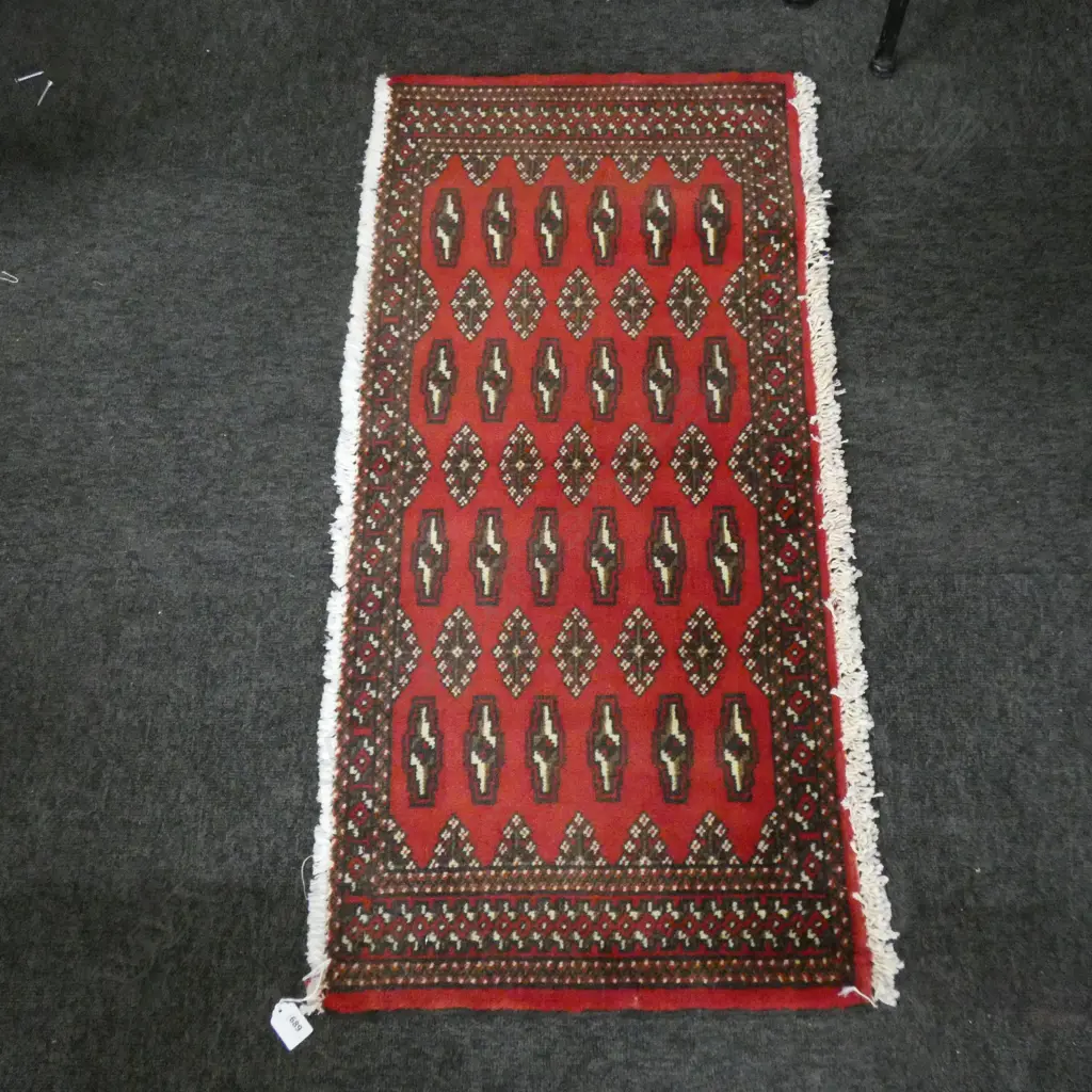 #76M PERSIAN TURKOMAN HAND KNOTTED RUG 103 X 46 CM Image 1++