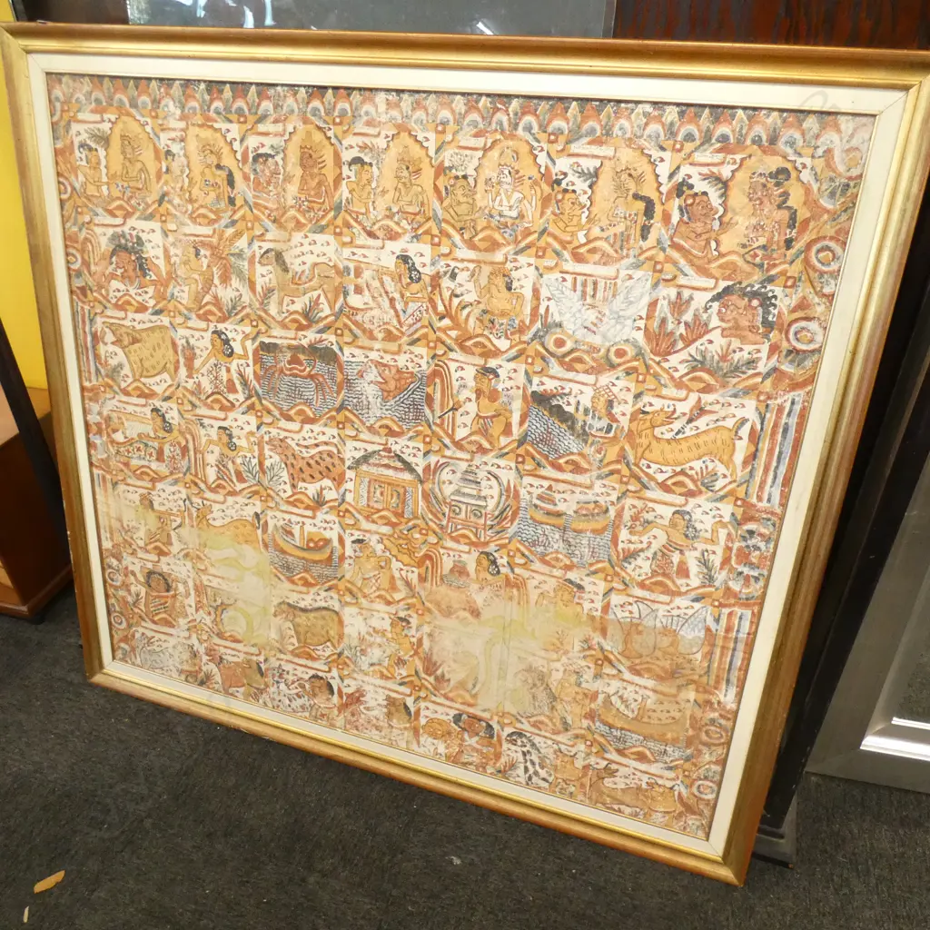 LARGE FRAMED NEPALESE FABRIC ARTWORK SOME WEAR 1160x1270mm  Image 1++