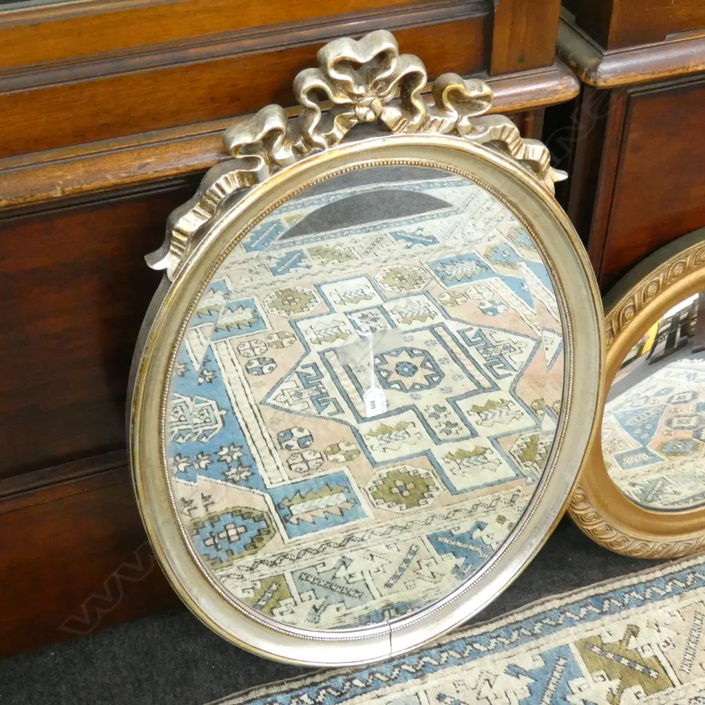 OVAL BEVELLED MIRROR w. RIBBON TOP A/F 860x570mm Image 1++
