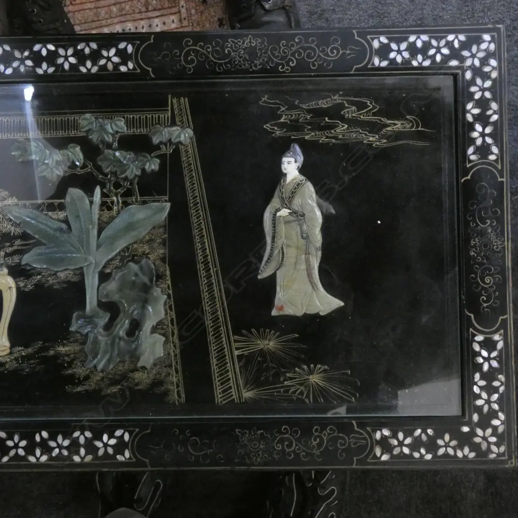 CHINESE BLACK LACQUER PICTURE TOP COFFEE TABLE 880x445mm Image 1++