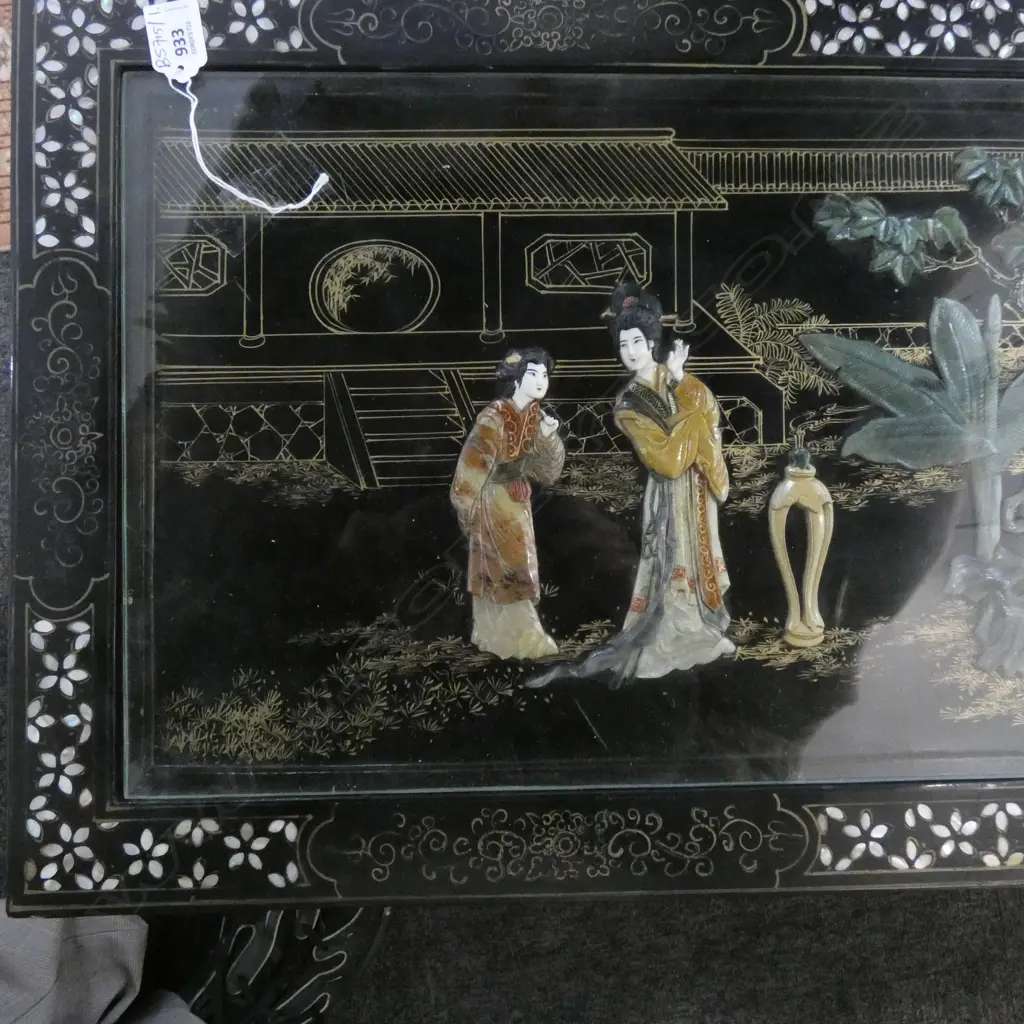 CHINESE BLACK LACQUER PICTURE TOP COFFEE TABLE 880x445mm Image 1++
