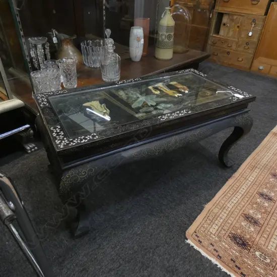 CHINESE BLACK LACQUER PICTURE TOP COFFEE TABLE 880x445mm