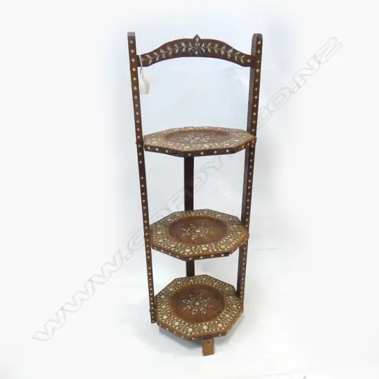 BRITISH INDIA 3-TIER WOODEN INLAID CAKE STAND H. 700 DIA 240MM