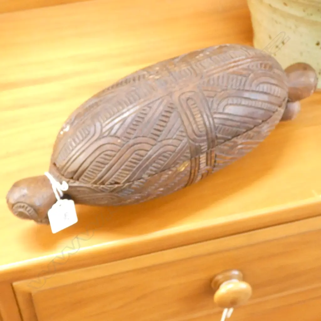 CARVED WOODEN LIDDED MAORI BOX; WAKA HUIA  L.350mm Image 1++