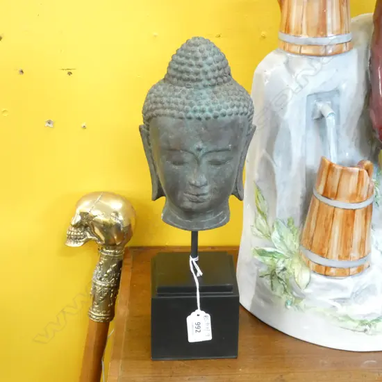 BRONZE BUDDHA HEAD ON STAND H.330mm