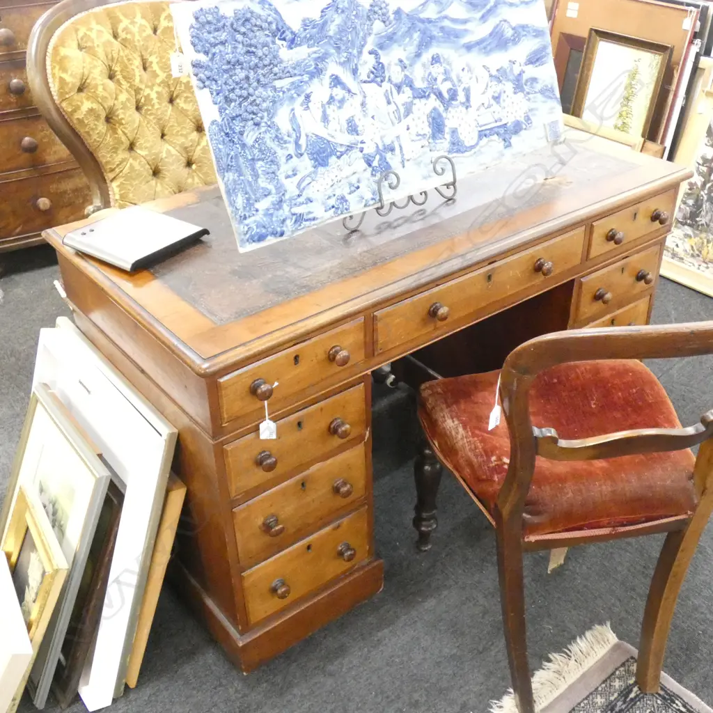 ANTIQUE MAHOGANY DOUBLE PEDESTAL DESK; LEATHER TOP... Image 1++