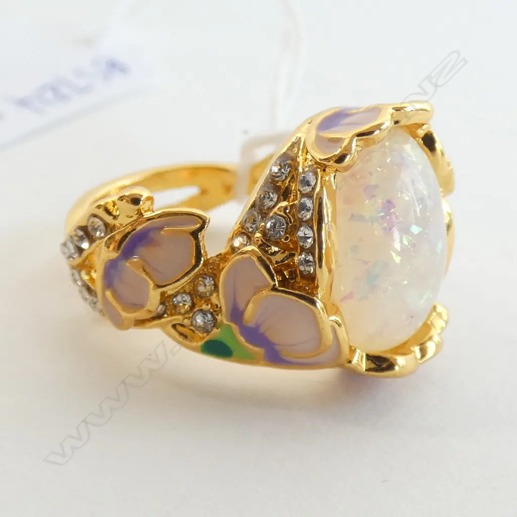 FAUX OPAL GUILDED RING WITH ENAMEL?  ACCENTS Image 1++