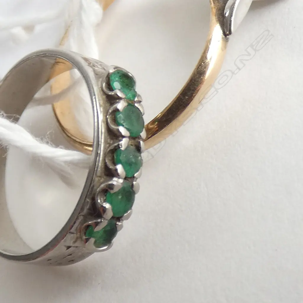 2 RINGS; 1 FAUX EMERALD / 1 EMERALD BAND  Image 1++