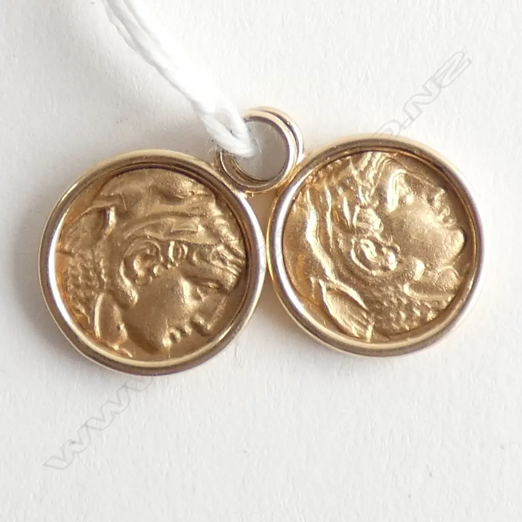 9CT WG ROMAN STYLE COIN DROPS FOR EARRING HOOPS WEIGHT 5.5 GMS Image 1++