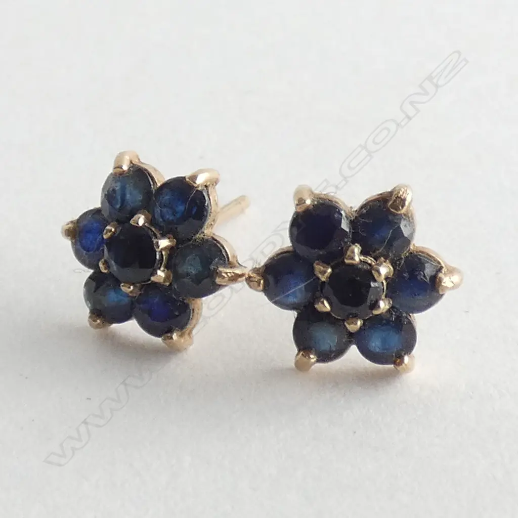 PR SAPPHIRE FLOWER SHAPED EARRINGS; NO BUTTERFLY BACKS  Image 1++