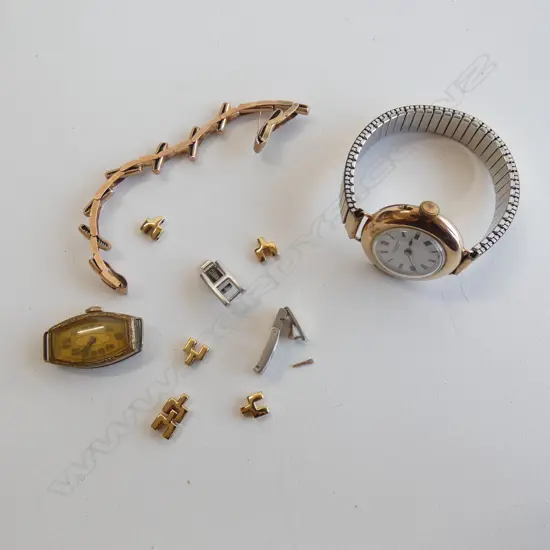 2 WATCHES; 1 GOLD OTHER w. 9CT GOLD STRAP (4.6 GRAM STRAP)