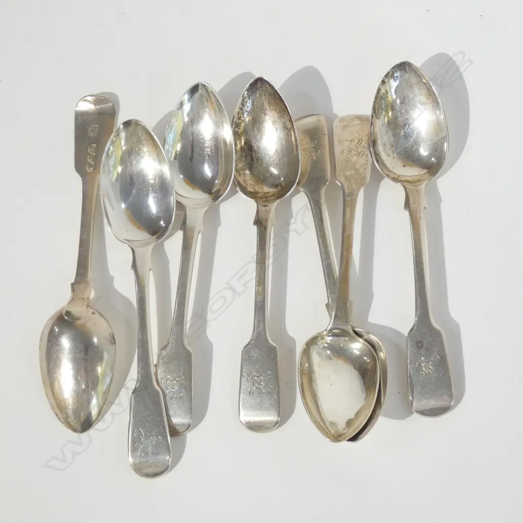SEVEN GEORGIAN SILVER TEASPOONS FIDDLE PATTERN 161gm Image 1++