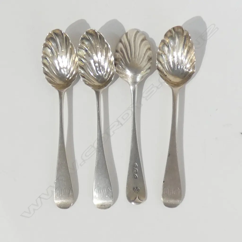FOUR LONDON 1895 SILVER TEASPOONS OLD ENGLISH PATTERN  40gm Image 1++