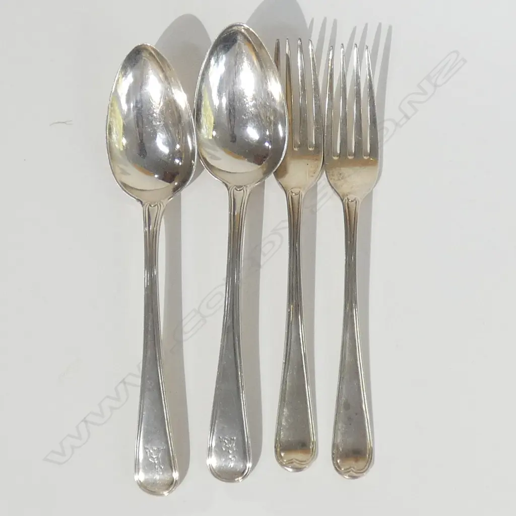 TWO SILVER DESSERT FORKS & TWO SILVER DESSERT SPOONS LONDON 1813 168gm Image 1++