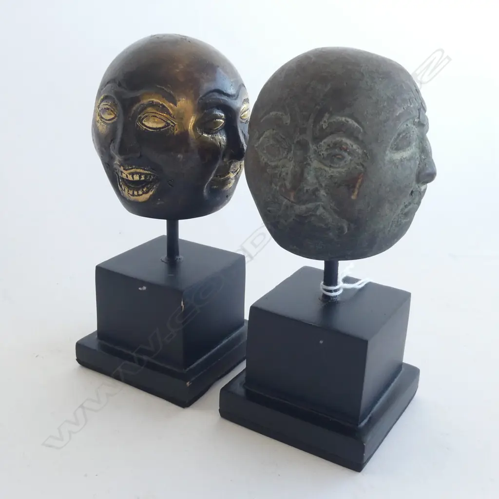 2 BRONZE 4 SIDED HEADS ON STANDS H.125mm Image 1++