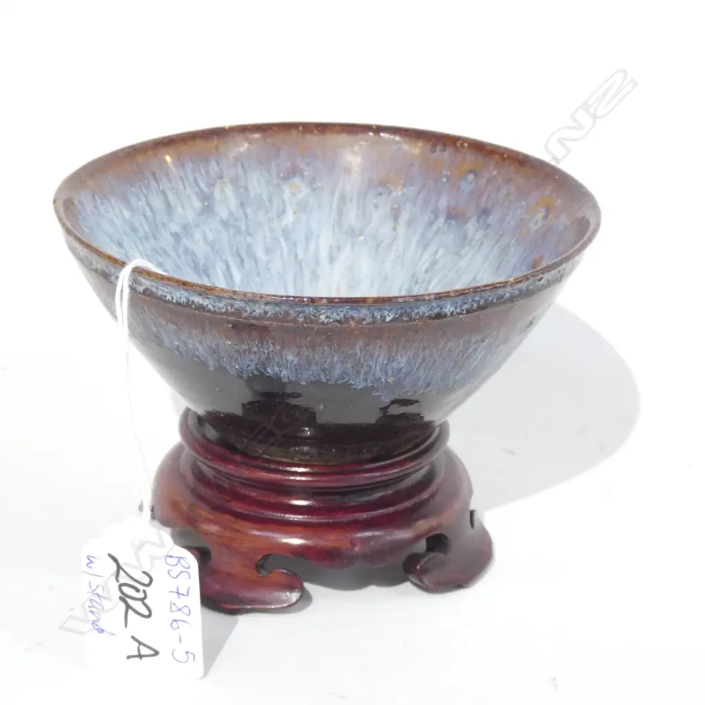 SONG DYNASTY STYLE BOWL WITH WOODEN STAND DIA 115MM Image 1++
