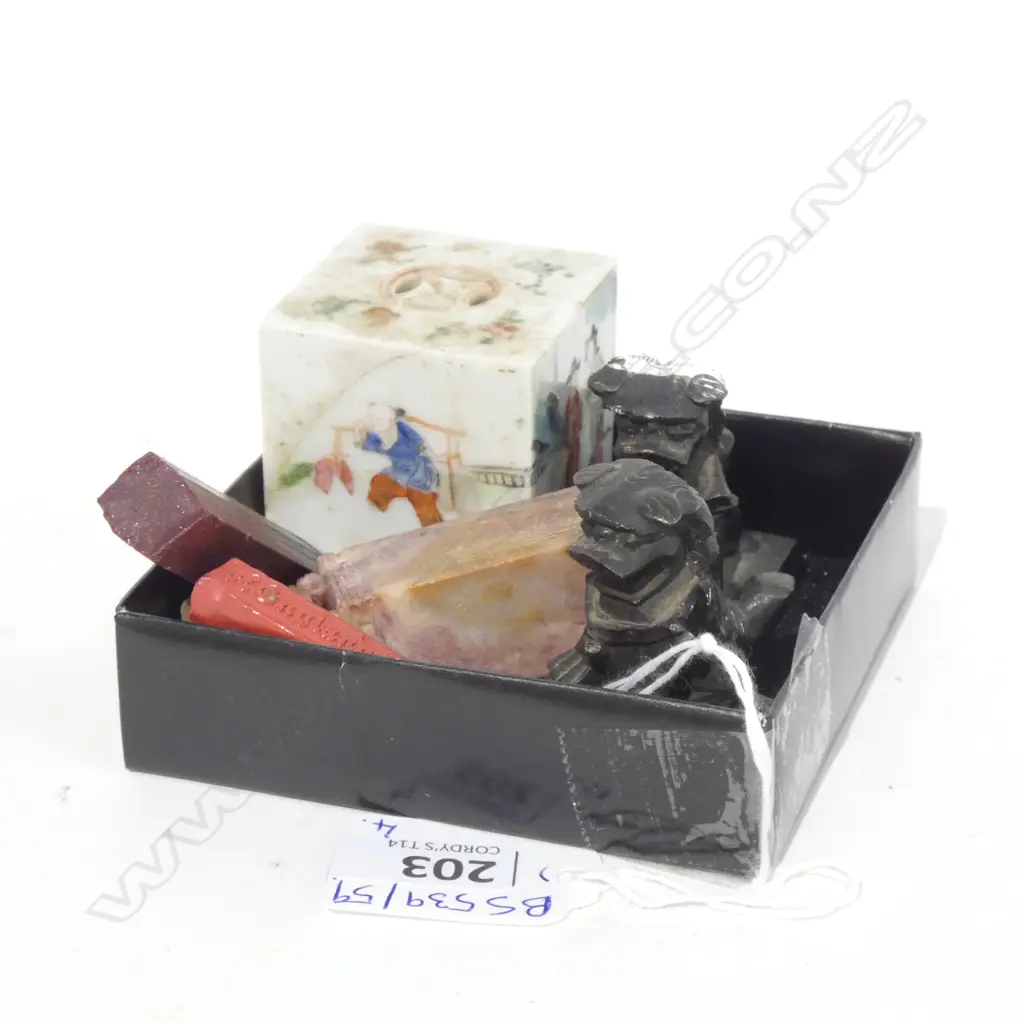 PR METAL FU DOG STAMPS, SOAPSTONE STAMP, PORCELAIN CUBE Image 1++