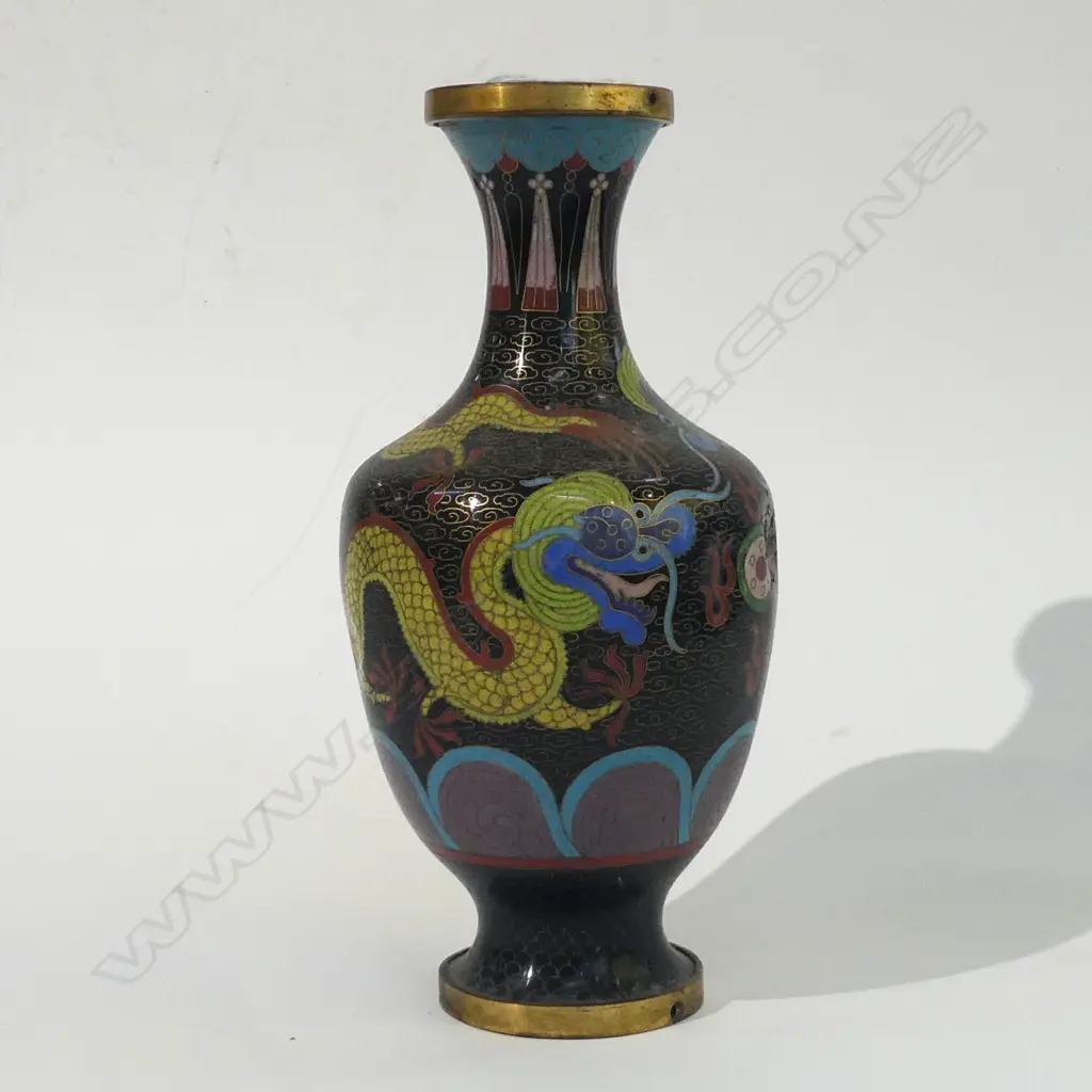 ORIENTAL DRAGON DESIGN CLOISSONE VASE H. 245MM A/F Image 1++