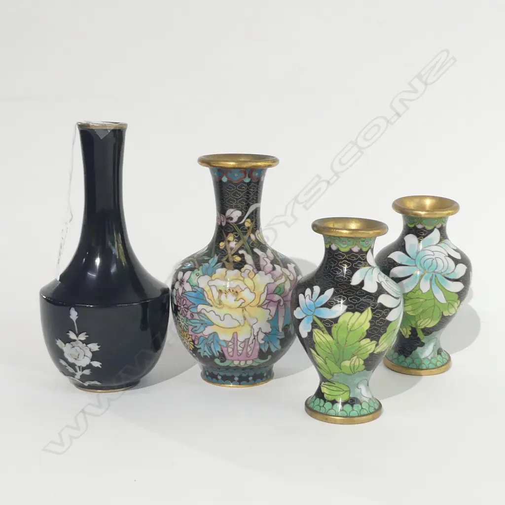 4 ASST ORIENTAL CLOISONNE VASES TALLEST H 155MM Image 1++