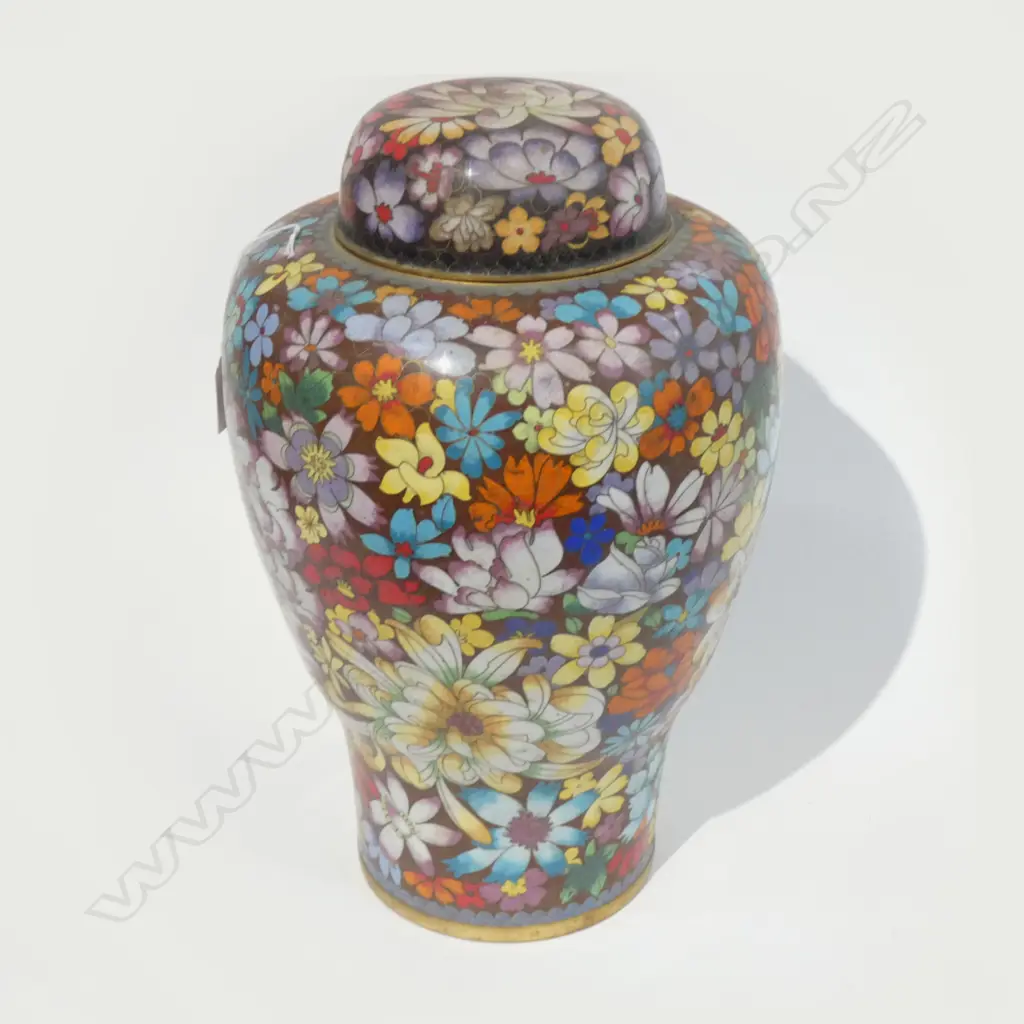 CHINESE TALL CLOISONNE LIDDED JAR. H.370mm Image 1++