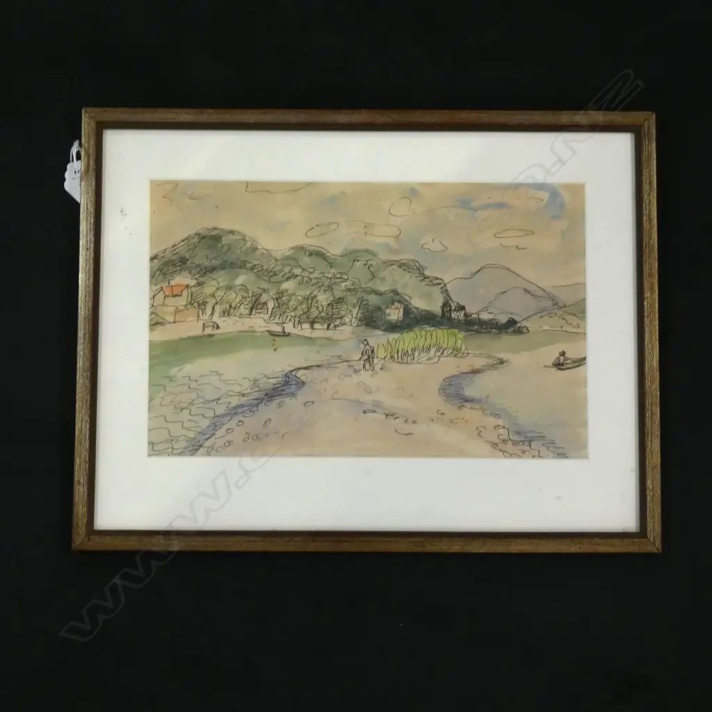 ILSA KUHER (HUNGARIAN) VIEW OF THE DANUBE WATERCOLOUR C1932 Image 1++