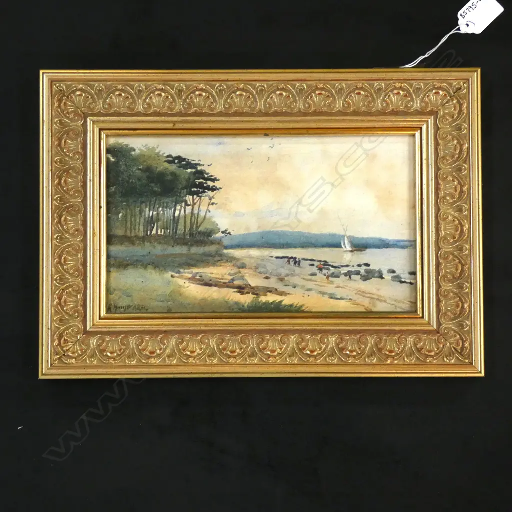 R  HOME RBA  'AUCKLAND BEACH' WATERCOLUR C1900 Image 1++