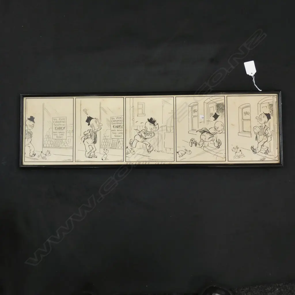 FRAMED CARTOON STRIP FROM NOVEMBER 1936 'HS' 610 X 165MM Image 1++