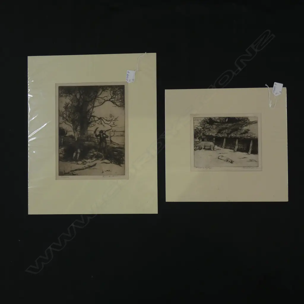 2 X ANNE ANDERSON ENGRAVINGS - PIG STY AND HEDGING Image 1++