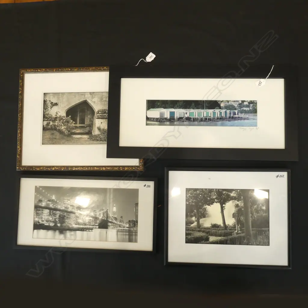 4 FRAMED PHOTOS; 2 SIGNED - 1 LTD ED BOAT HOUSES (390 X 95MM) NIGHT CITY SCAPE ETC. Image 1++
