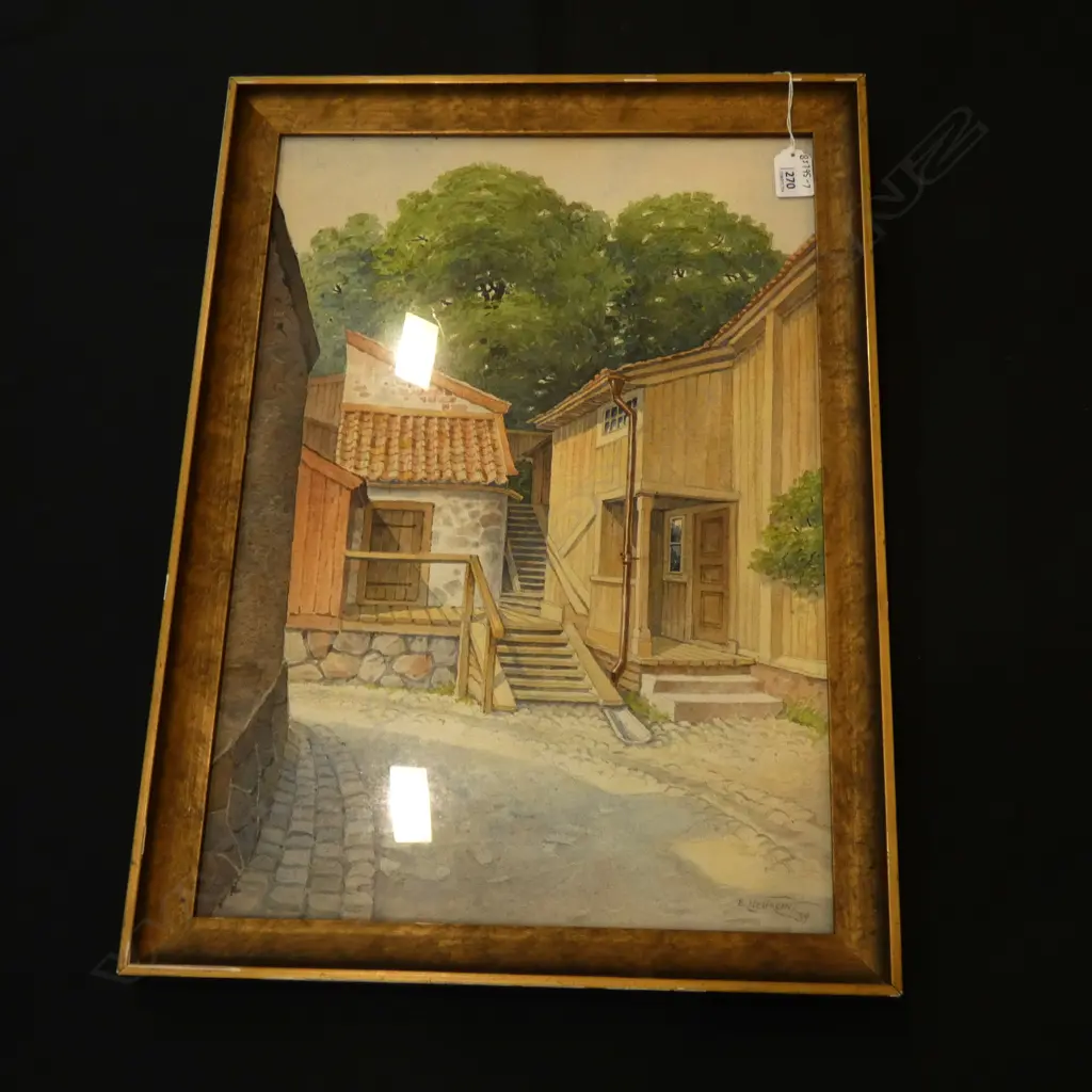 E HEURLIN VILLAGE SCENE WATERCOLOUR 1939 H500 W340  Image 1++