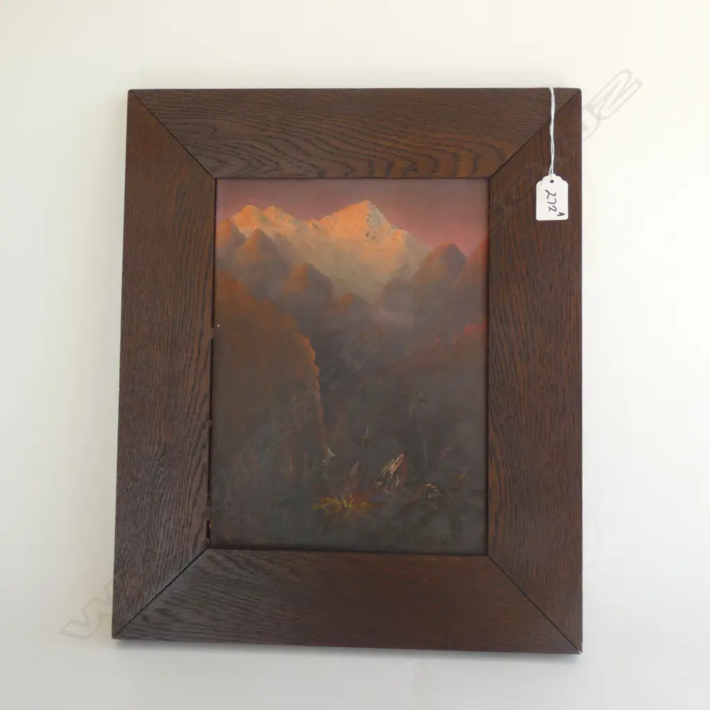 JOHN DOUGLAS PERRETT OIL ON BOARD SOUTH ISLAND MOUNTAIN SUNSET Image 1++
