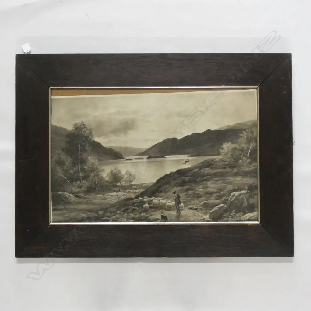 LARGE BLACK & WHITE LANDSCAPE PRINT IN DARK OAK FRAME 410x625mm Image 1++