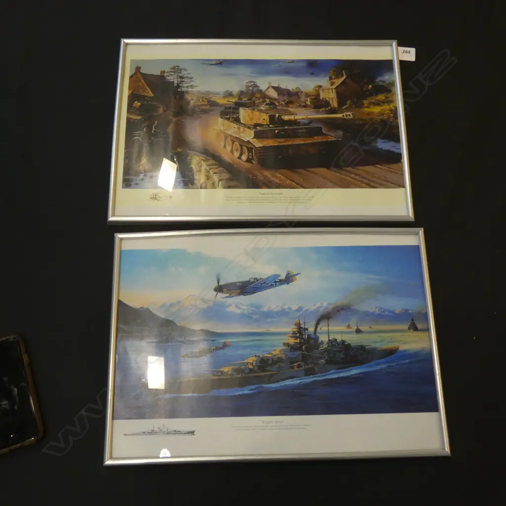 PR ROBERT TAYLOR WAR ART PRINTS "KNIGHTS MOVE' & 'TIGERS IN NORMANDY'  410 X 290MM Image 1++