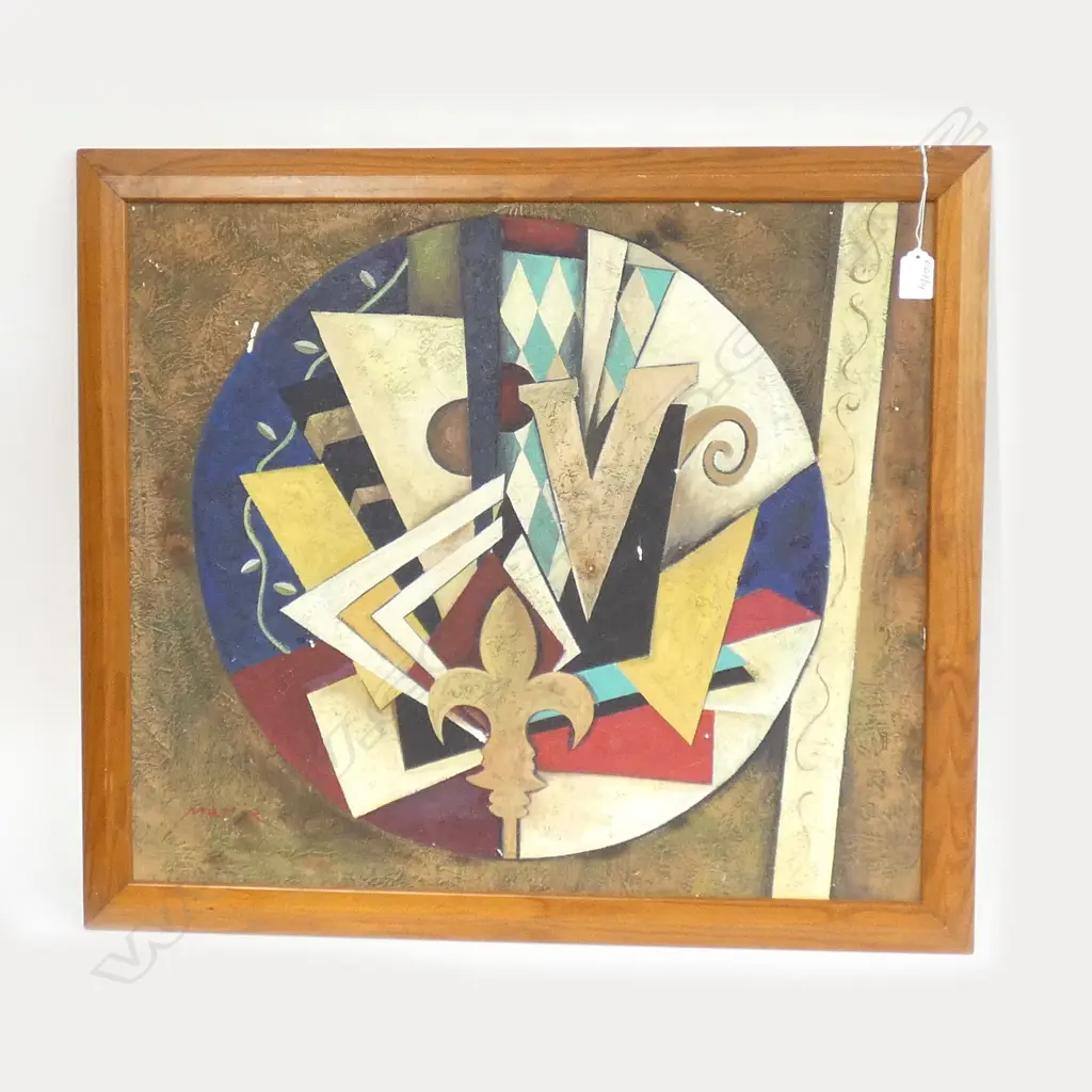 OIL ON BOARD CUBIST STYLE PAINTING SIGNED MARIE 690 X 600 MM Image 1++