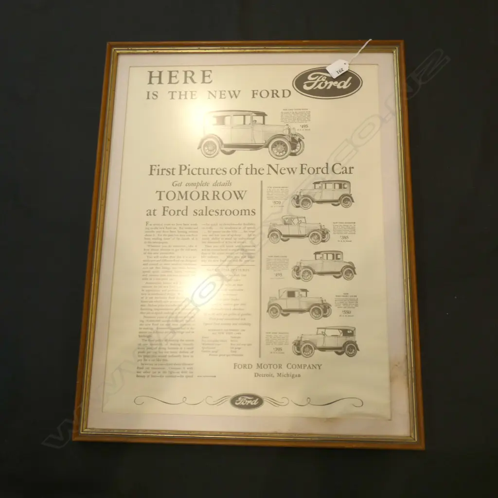 OLD FRAMED PRINT FORD SIGN 410 X 550MM Image 1++