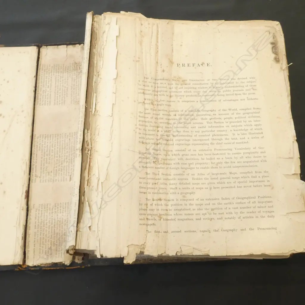 ANTIQUE BOOK 'THE COMPREHENSIVE ATLAS & GEOGRAPHY OF THE WORLD  310 X 400MM (SOME PAGES IN DISREPAIR) Image 1++