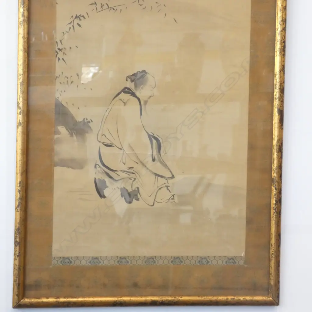 ORIENTAL INK ON SILK PAINTING "SCHOLAR" 1000 X 340MM  Image 1++