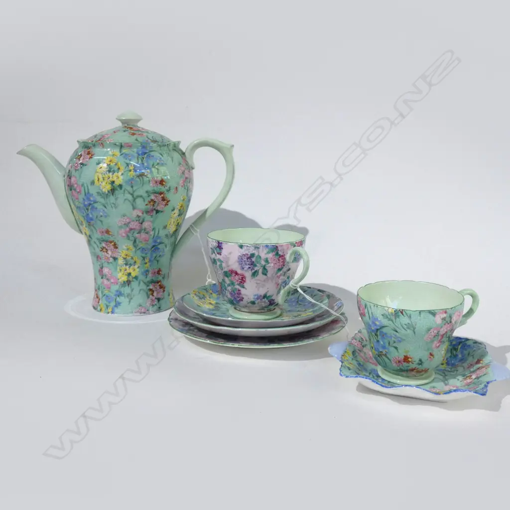 SHELLEY MELODY AOF COFFEE POT C&S & DISH + SUMMER GLORY AOF TRIO Image 1++