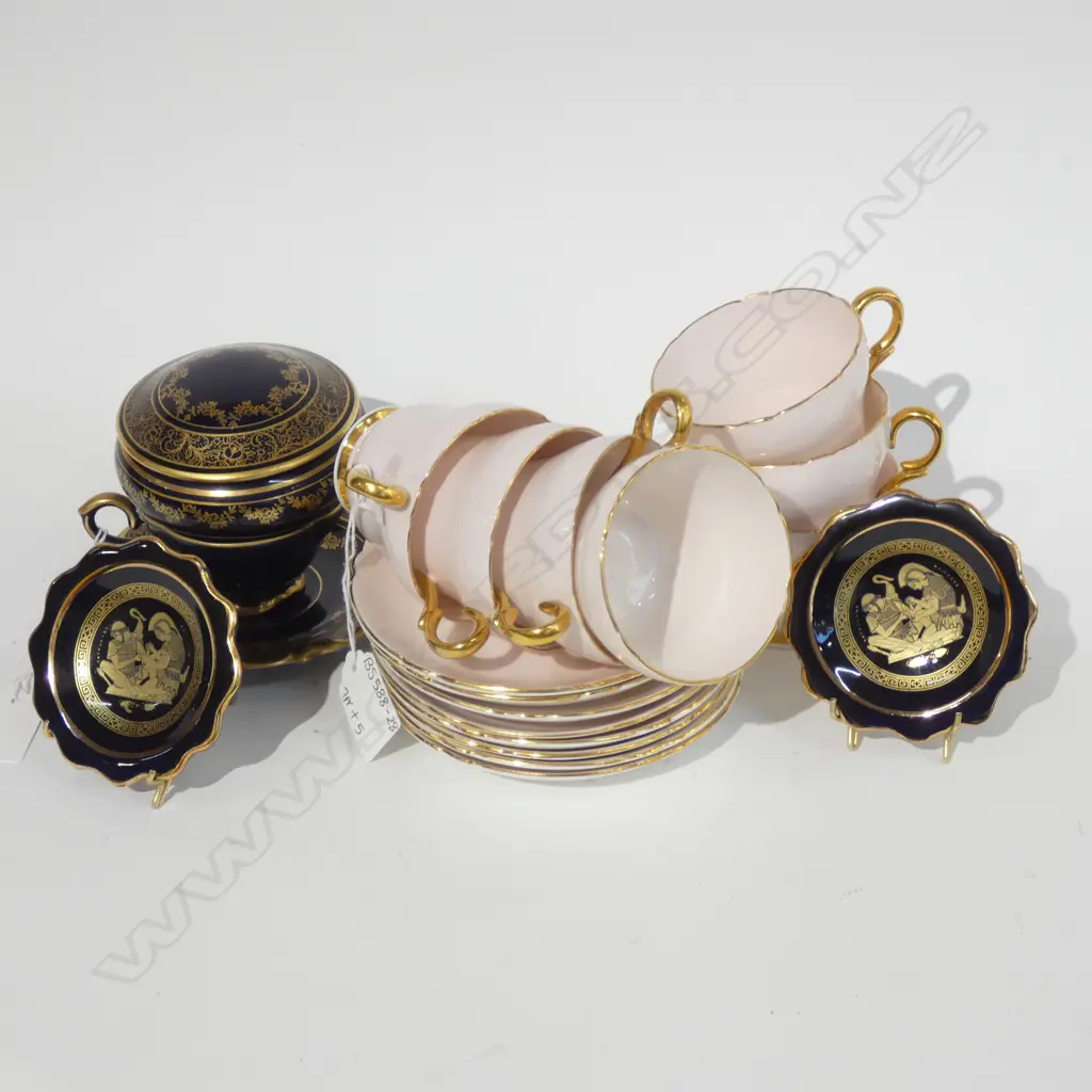 7 SHELLEY PINK & GOLD DEMITASSE C&S'S + COBALT & GOLD C&S AND SM DISHES Image 1++