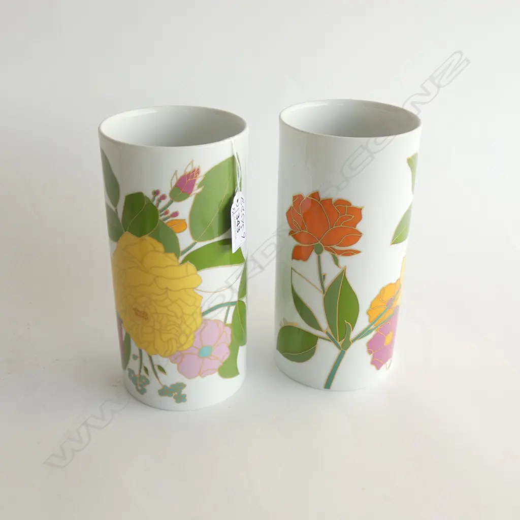 PR ROSENTHAL STUDIO LINE ENAMEL FLORAL PATTERN VASES H. 225MM Image 1++
